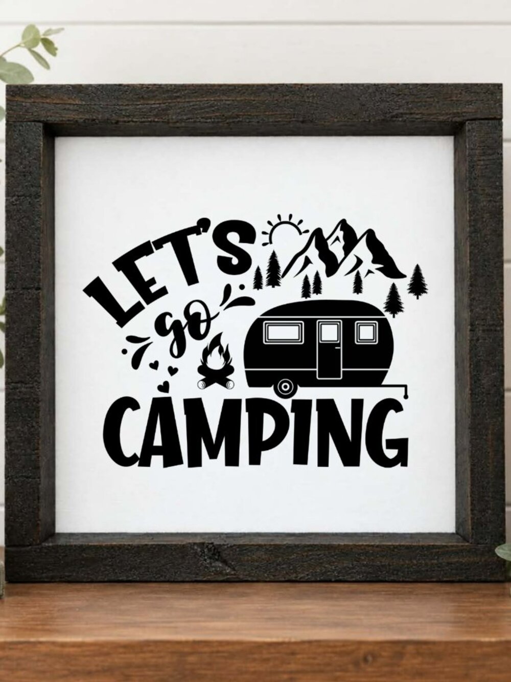 Let's Go Camping Handcrafted wood & canvas sign